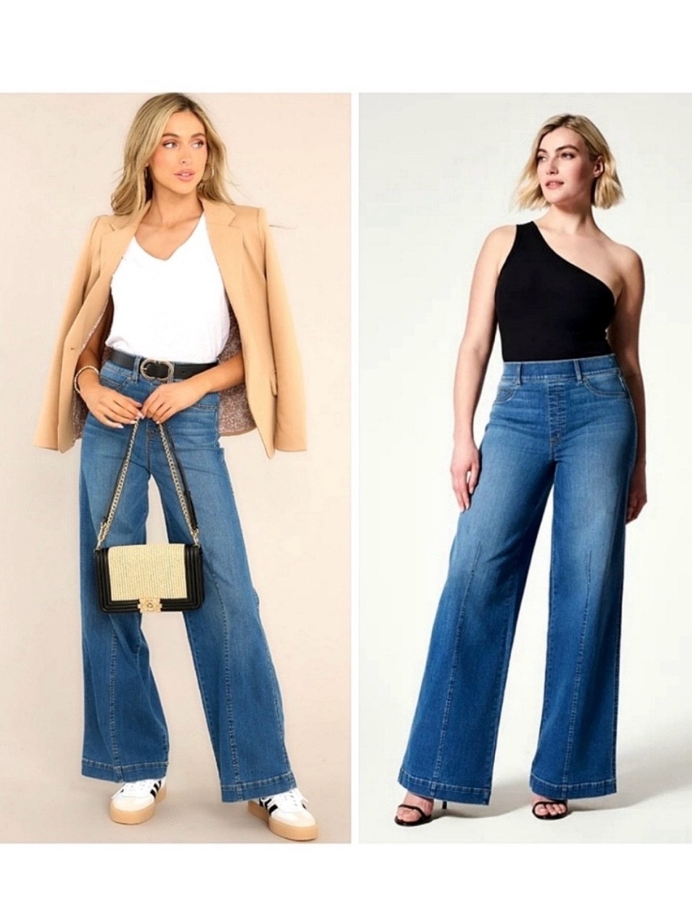 SPANX EVERYWEAR SEAMED-FRONT WIDE LEG HIGH RISE VTG INDIGO DENIM JEANS SzLg TALL